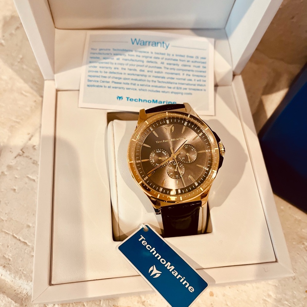 Auth Men’s TechnoMarine Moon Sun Quartz Watch w/Black Lizard Band NIB w/ Tags